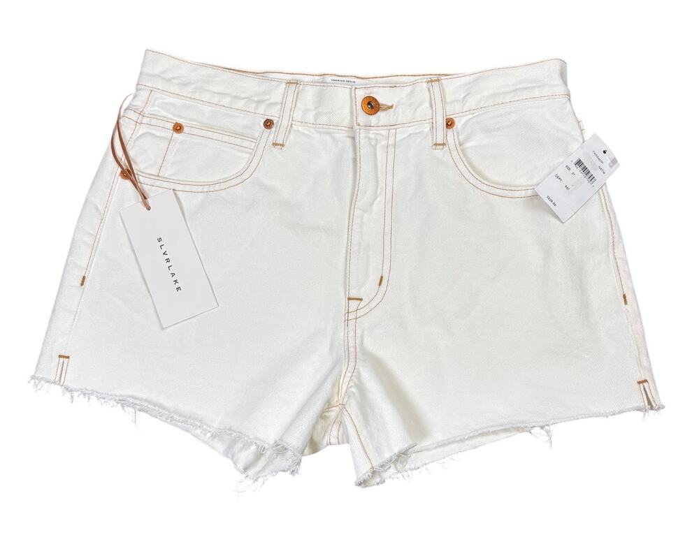 NWT SLVRLAKE London Denim Shorts Women's 27 Natural White Raw Hem 3” Inseam